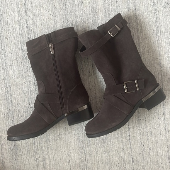 Vince Camuto NEW gray suede moto boots with buckles - Picture 4 of 12